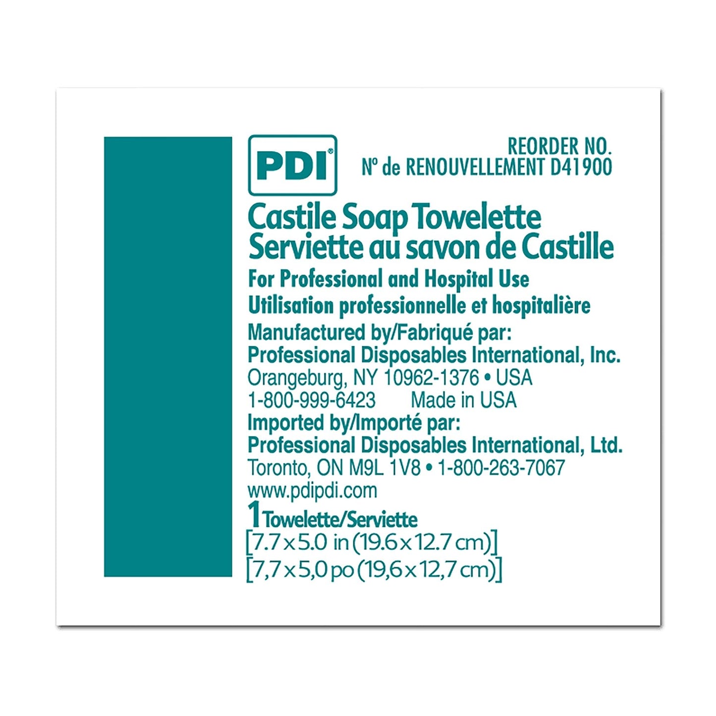 PDI Healthcare D41900 Castile Soap Wipe with Coconut Oil, Premoistened Facial Cleansing Towelette for Travel, 5 in x 7.7 in Size, Pack of 1000