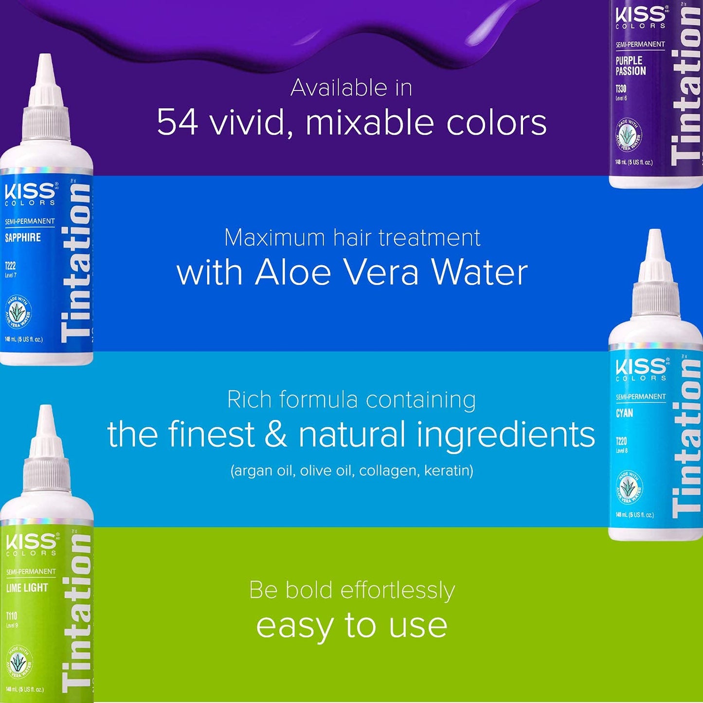 Red by Kiss Tintation Semi-Permanent Hair Color, Aloe Vera Water Based, Argan Oil, Olive Oil, Collagen & Keratin, Long-Lasting Color Dye (Hunter