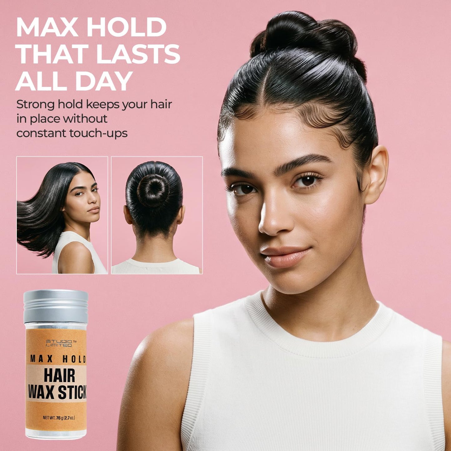 STUDIO LIMITED SmoothLocks Styling Wax Stick - Flyaway Tamer & Frizz Control for Women | Long-Lasting Hold, Ideal for Thinning Hair, Wigs, and Slick