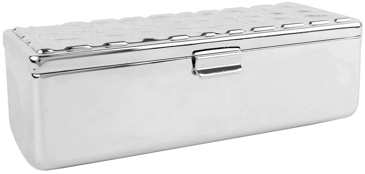 Stephanie Imports Set of 2 Rectangular Vintage Lipstick Cases With Glass Mirror (Silver Drops)