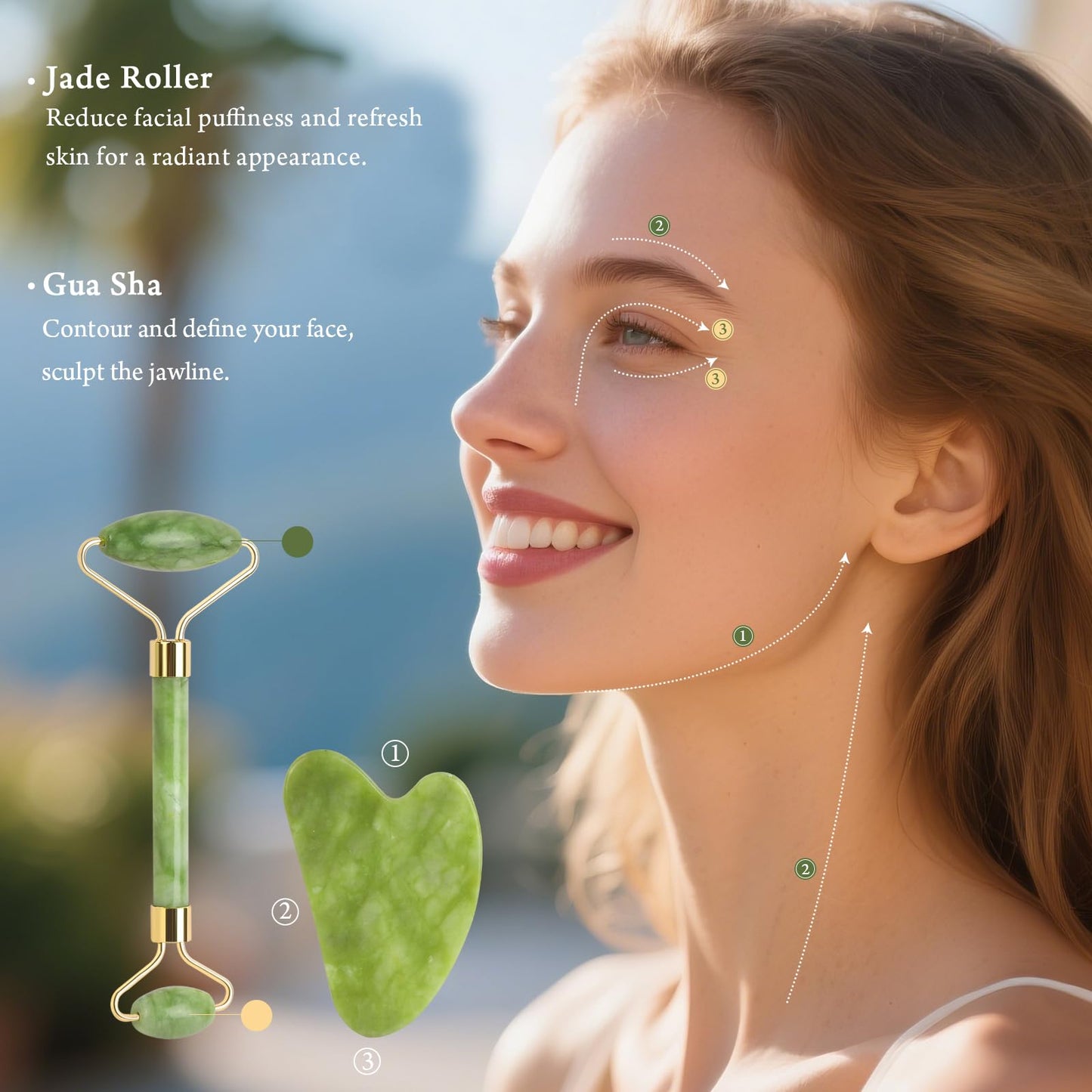 Real Perfection Gua Sha Facial Tools Face Roller for Wrinkles Jade Roller and Gua Sha Set, Scrubber Pore Brush Headband Skin Care Tools for Travel Beauty and Personal Care Real Perfection
