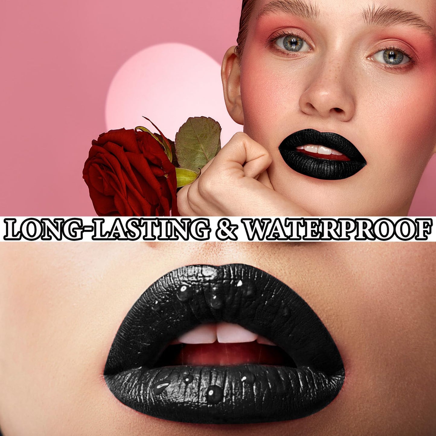 3 PCS Black Matte Liquid Lipstick and Lipliner Set,High Pigmented Matte Lipstick Lipgloss Black Lip Liner Set Long Lasting Waterproof Velvet Liquid