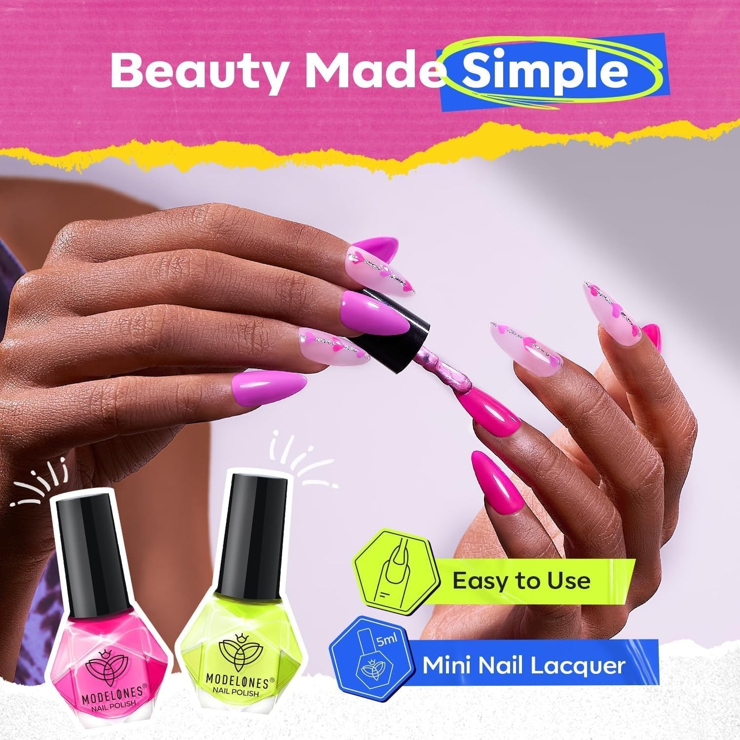 modelones Neon Nail Polish, 6 Colors Spring Summer Blue Green Purple Rose Orange Yellow Quick Dry Mini Starter Kit, Long Lasting Art DIY Manicure Set Beauty and Personal Care modelones