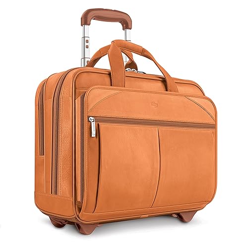 Solo New York Leather Rolling Case with Wheels - Roller Laptop Bag, Wheeled Briefcase for Women & Men, Carry On Size for Travel, Fits 15.6" Computer