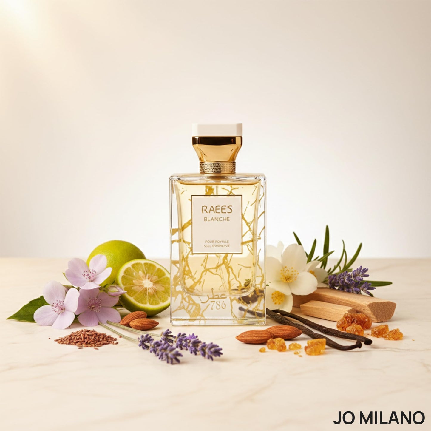 Jo Milano Raees Blanche Eau De Parfum Spray | 3.4 oz (100ml) | Almond, Vanilla, Sweet, Fruity, Fresh, Powdery Scent | Long Lasting Fragrance for Men