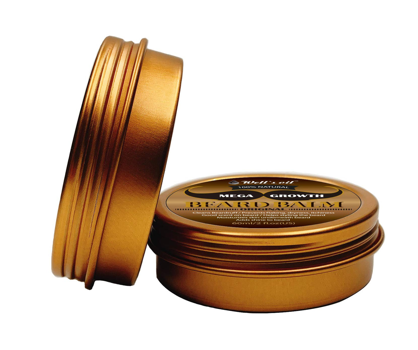 Well's Oil Mega Growth Beard Balm (Original) | 2 fl oz | Beard Styling & Conditioning Balm | With Natural Oils