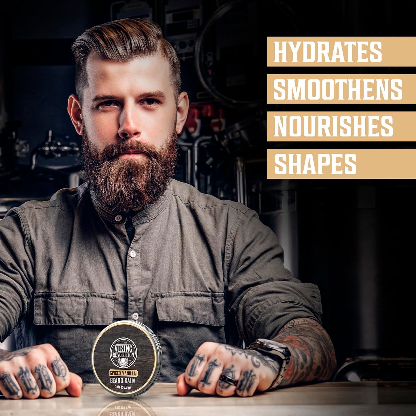 Viking Revolution Spiced Vanilla Beard Balm - Beard Butter with Argan Oil, Beard Softener for Men with Jojoba Oil - Beard Moisturizer for Men