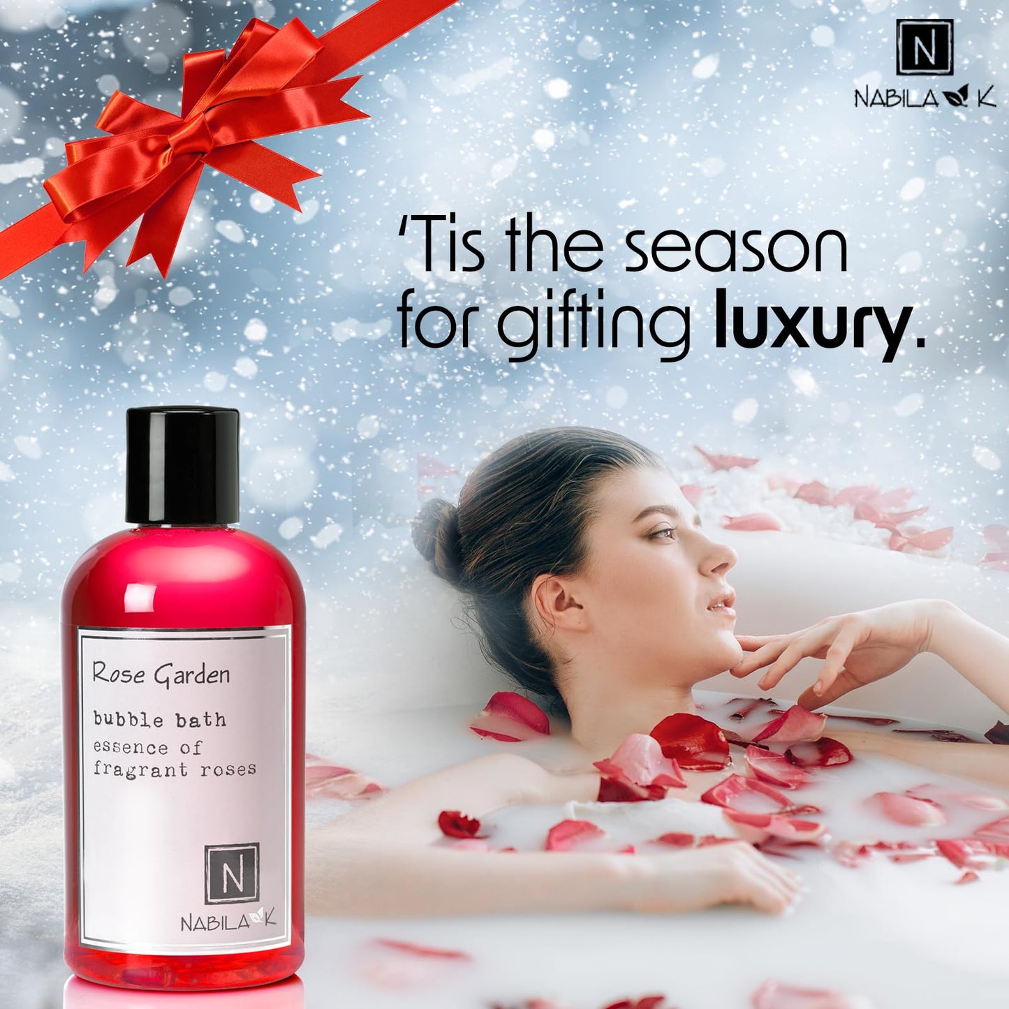 Rose Garden Bubble Bath by Nabila K - Essential Oils with Natural Ingredients for Sensitive Skin, Tear-Free, Gentle, Moisturizing - Luxury for Women