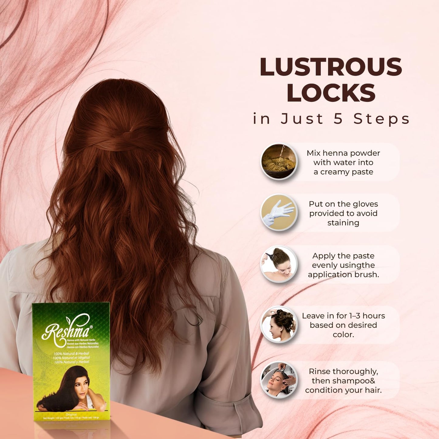 Reshma Beauty 100% Pure Henna Powder (Lawsonia Inermis) - Single-Ingredient Natural Hair Color for Gray Blending, Shine & Strength - Ayurvedic Henna