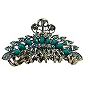Large Retro Chic Metal Grip Imitation Turquoise Jewel Beads Hair Claw Jaw Comb Pins Flowers Catch Barrette with Teeth Updo Accessories for Thick Hair