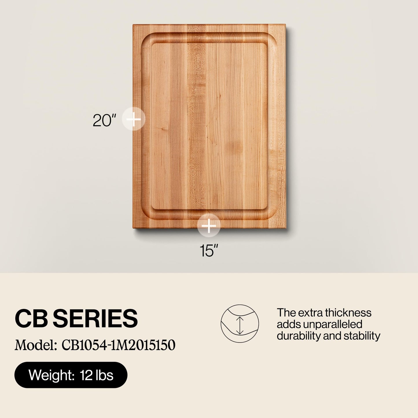 John Boos CB Series Rectangular Wooden Maple Cutting Board 20”x15” - 1.5” Thick, 12-lb Reversible Butcher Block with Juice Groove, Edge-Grain…