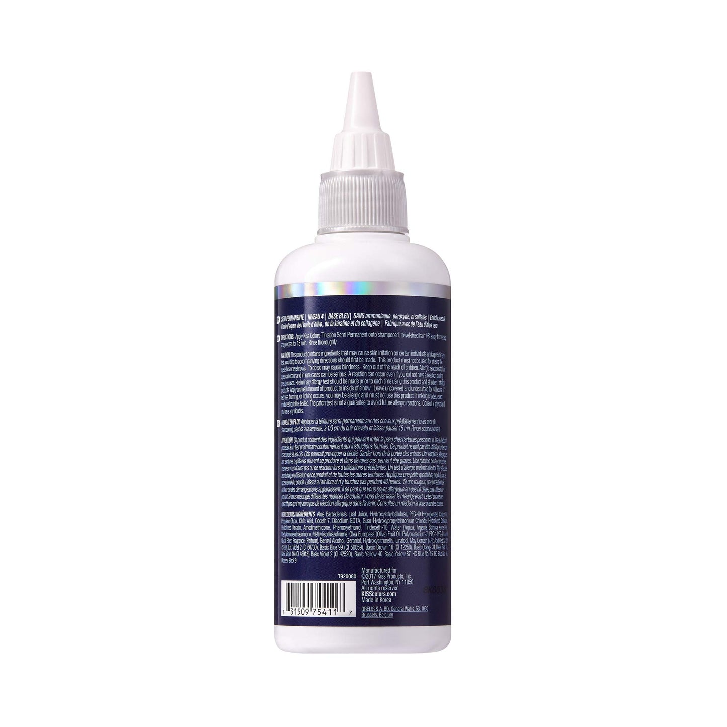 Red by Kiss Tintation Semi-Permanent Hair Color, Aloe Vera Water Based, Argan Oil, Olive Oil, Collagen & Keratin, Long-Lasting Color Dye (Blue Black