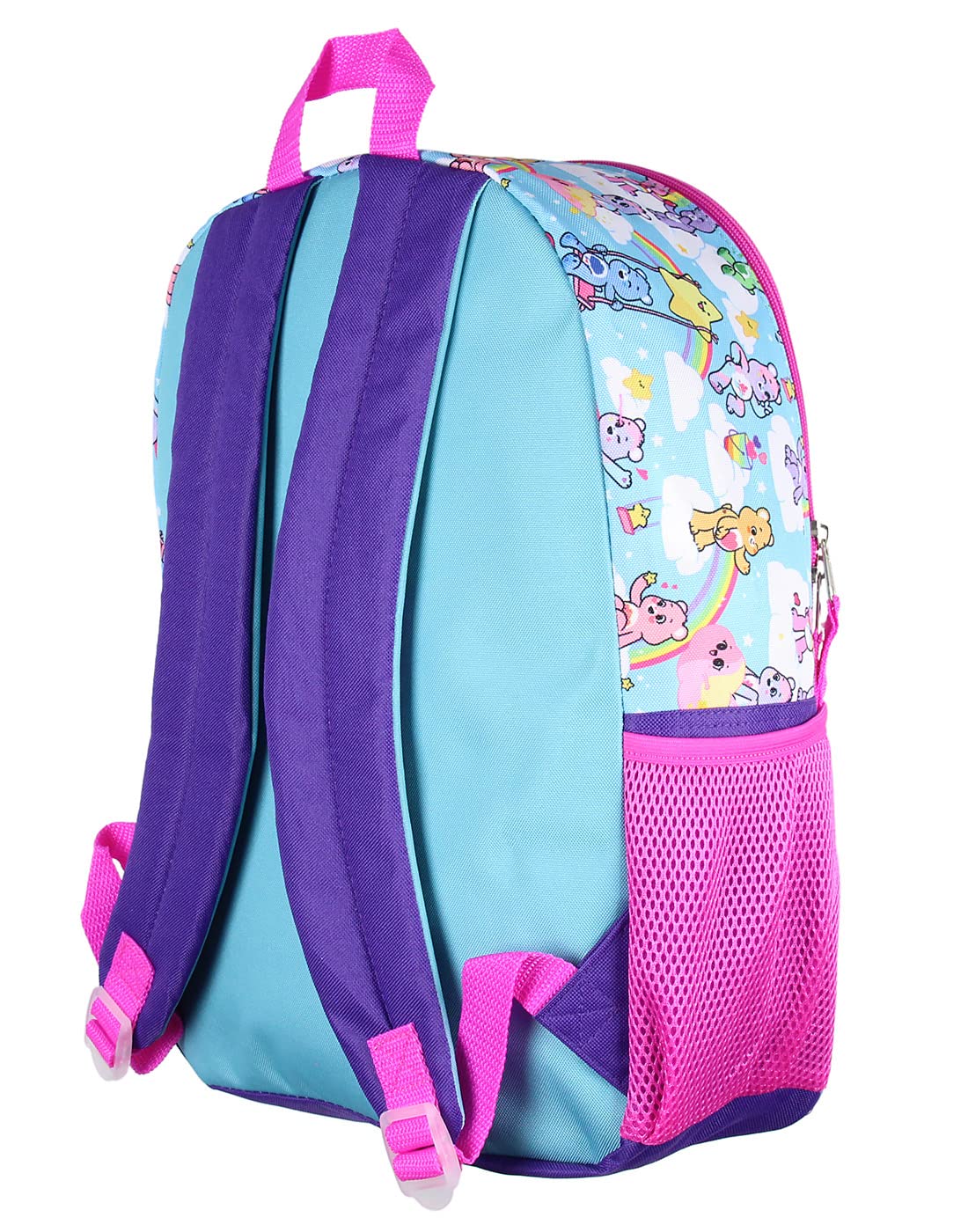 Bioworld Carebears Caring Is Magic 16" Backpack Lunch Tote Water Bottle Sticker Set 5 Pc Mega Set