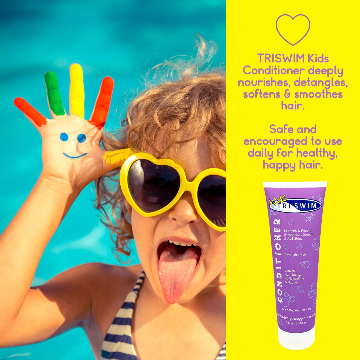 TRISWIM Kids Swim Suds & Conditioner Set 8.5 fl oz each | Natural Tear-Free 2-in-1 Shampoo Chlorine Removal & Body Wash with Detangler - Gentle Hair