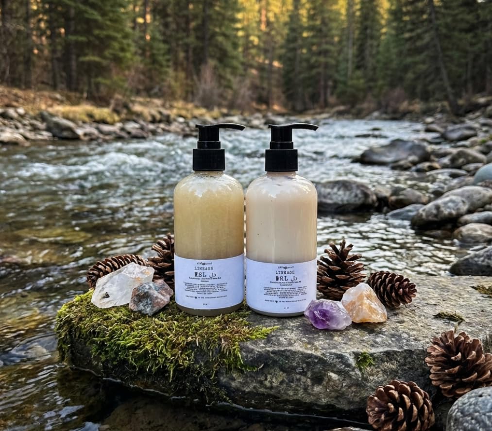 Wild Hermit Wellness Del Ju Plant Based Milk Protein Shampoo and Conditioner with Aloe, Flax Seed, Plum Kernel Extract, Vitamin Rich, Sulfate Free