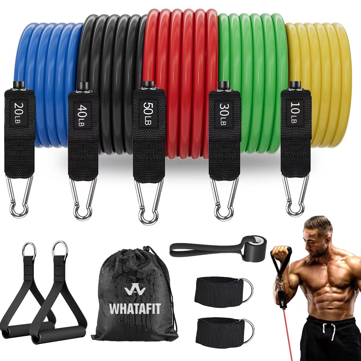 WHATAFIT Resistance Bands, Exercise Bands,Resistance Bands for Working Out, Work Out Bands with Handles for Men and Women Fitness, Strength Training…