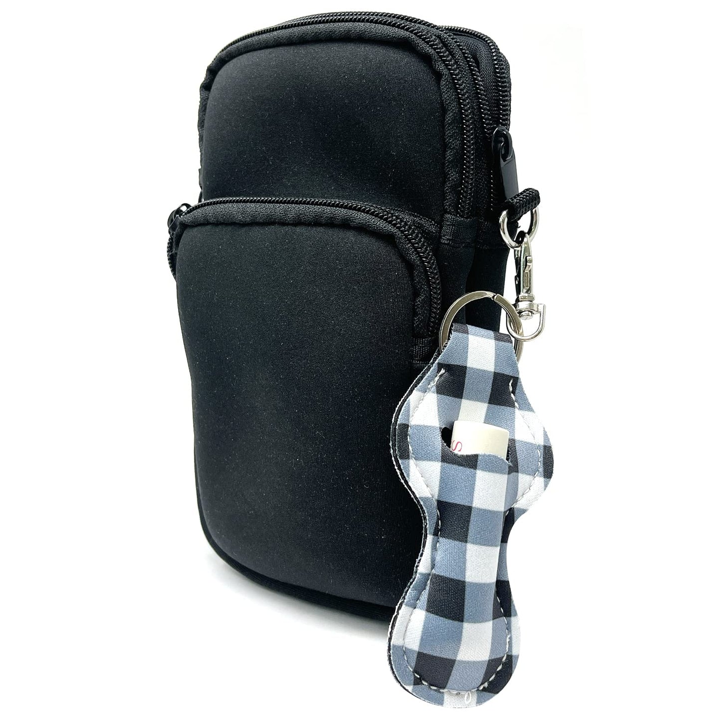 allydrew 10 Pack Chapstick Holder Keychain, Keyring for Lip Balm Lip Gloss Lipstick with 10 Pieces Metal Keyring Clasps, Blue & White Plaid