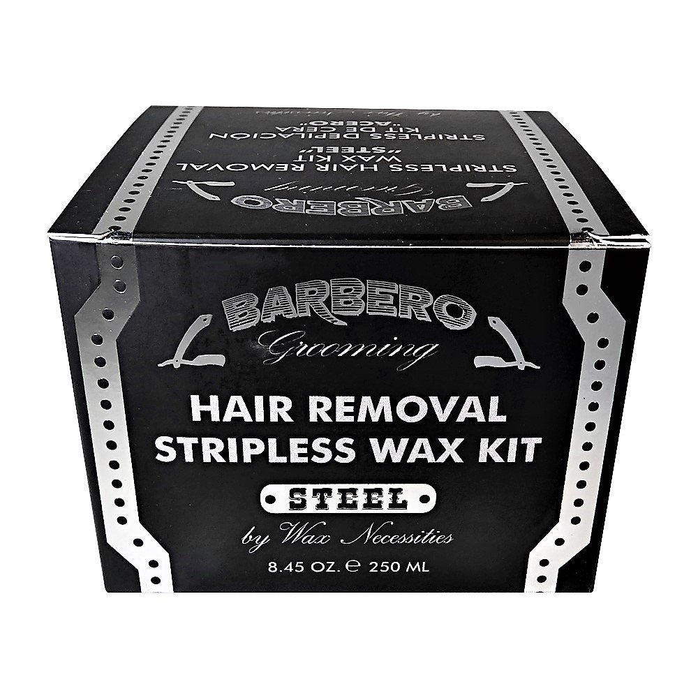 Waxness Barbero Steel Hard Wax Beads, Microwavable Wax Kit 8.45 fl oz (250 ml) - Stripless Hard Wax for Men’s Grooming, Effective on Coarse Hair Beauty and Personal Care Waxness