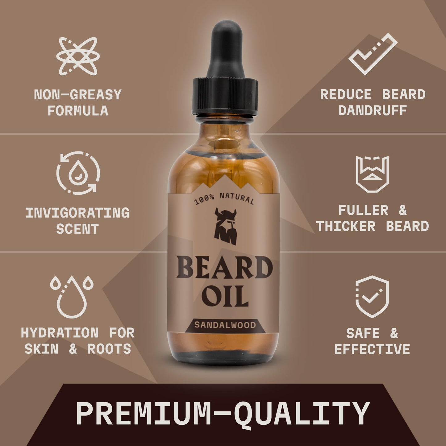 Striking Viking Sandalwood Beard Oil for Men - 2 Fl Oz, Sandalwood Scent - Natural Hydrating & Softening Beard Care with Argan, Jojoba, Almond & Tea
