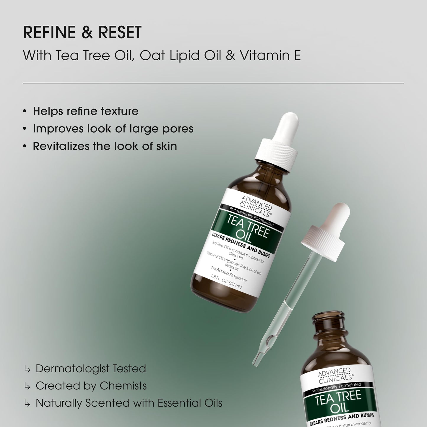 Advanced Clinicals Tea Tree Oil For Skin Facial Serum | Tea Tree Serum For Face With Vitamin E + Botanicals To Help Improve Appearance Of Large Pores