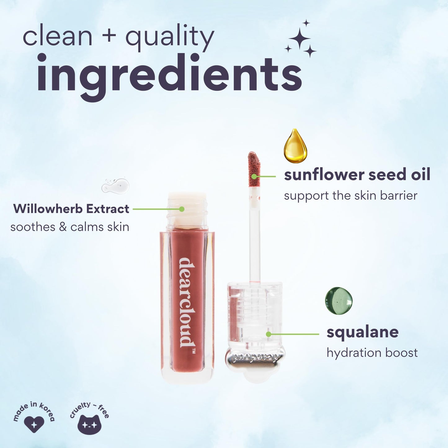 dearcloud Color Crush Lip Tint - Lip Gloss for Women - Tinted Lip Balm with Squalane - Sundae (0.13 oz)