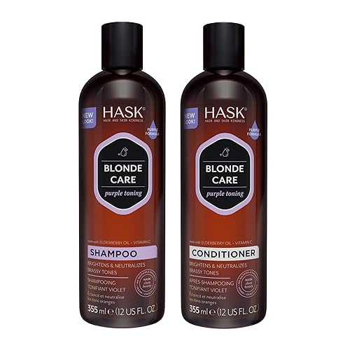 HASK Blonde Care Shampoo + Conditioner Set for Blonde Hair | Sulfate-Free, Gluten-Free, Vegan, Color Safe | 12oz each