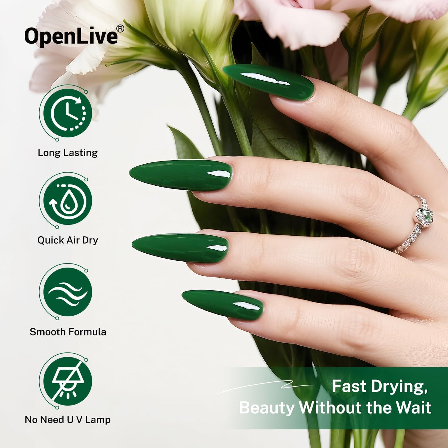 OpenLive 16.5ml Dark Green Nail Polish Large Volume Quick Dry Nail Polish, Long Lasting Shine, Fingernail Toenail Nail Art DIY Home Travel Nail Art Beauty and Personal Care OpenLive