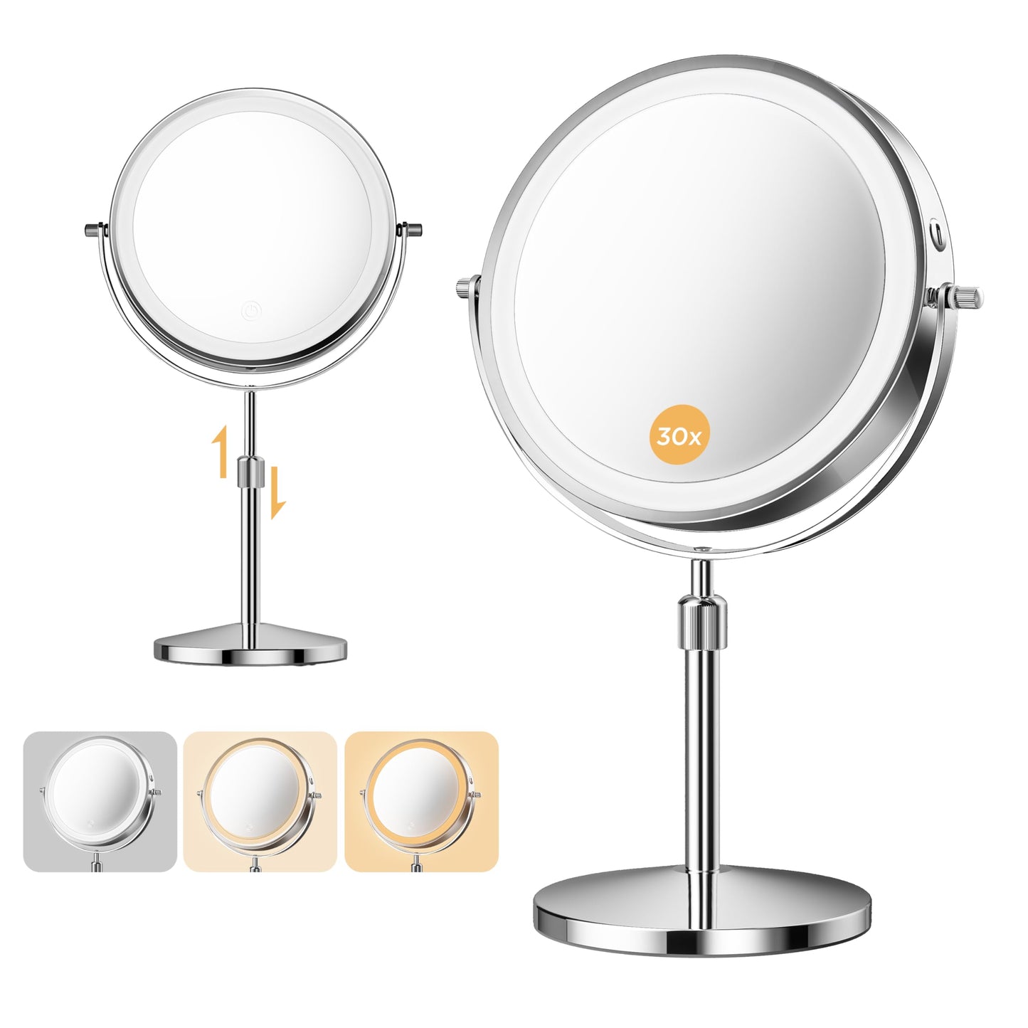 tubbede Makeup Mirror, 1X/30X Double Sided Magnifying Mirror with 3 Colors, 3200 mAh Rechargeable Vanity Mirror with 360° Rotation, Brightness Beauty and Personal Care tubbede Default Title