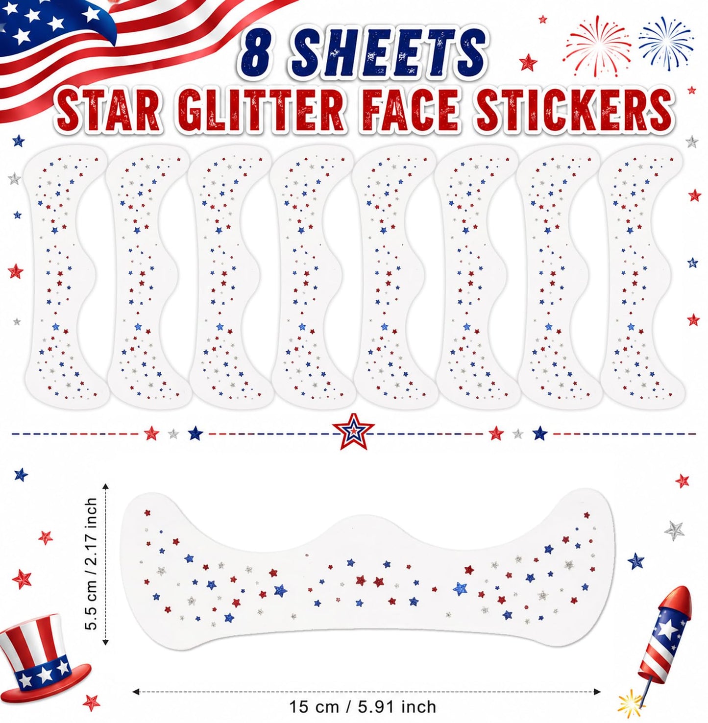 Artlunar 8Pcs 4th of July Face Tattoos, Red White Blue Irregular Mini Star Freckle Stickers for Women & Kids, Patriotic Makeup for Independence Day