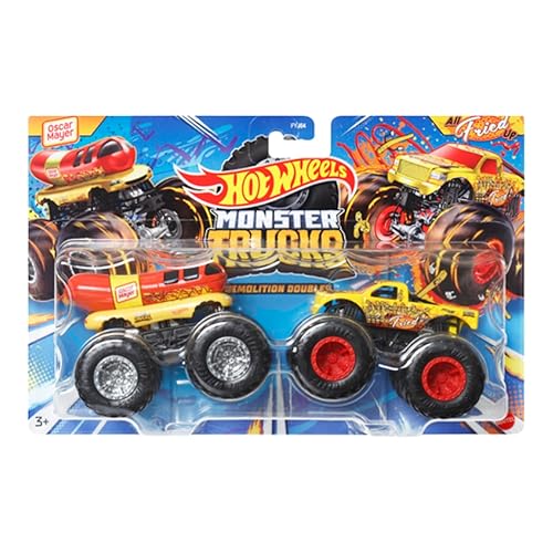 Hot Wheels Monster Trucks Demolition Doubles Oscar Mayer Weinermobile Vs All Fried Up 2 Pack. 1:64 Scale.