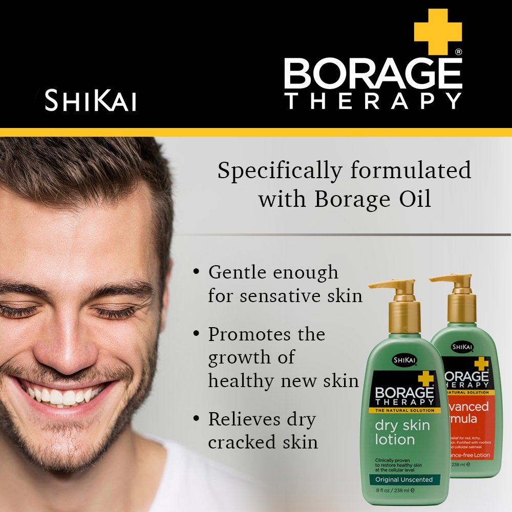 ShiKai Borage Therapy Dry Skin Lotion Moisturizer (16oz, Pack of 2) Unscented Skincare | Hydrating Lotion for Eczema, Dry Hands & Body | With Oatmeal