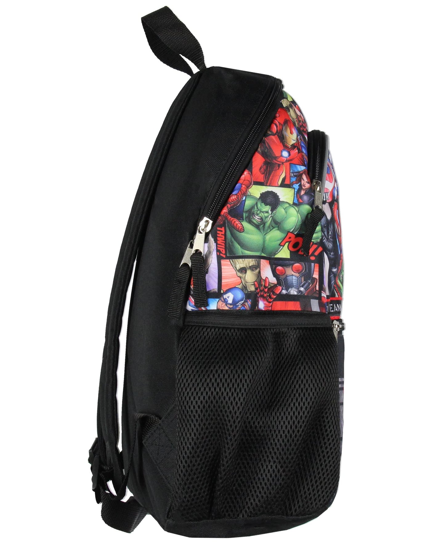 Marvel Avengers Spider-Man Iron Man Captain America Hulk 16" Book Bag School Travel Backpack With Water Bottle Pockets and Adjustable Back Straps