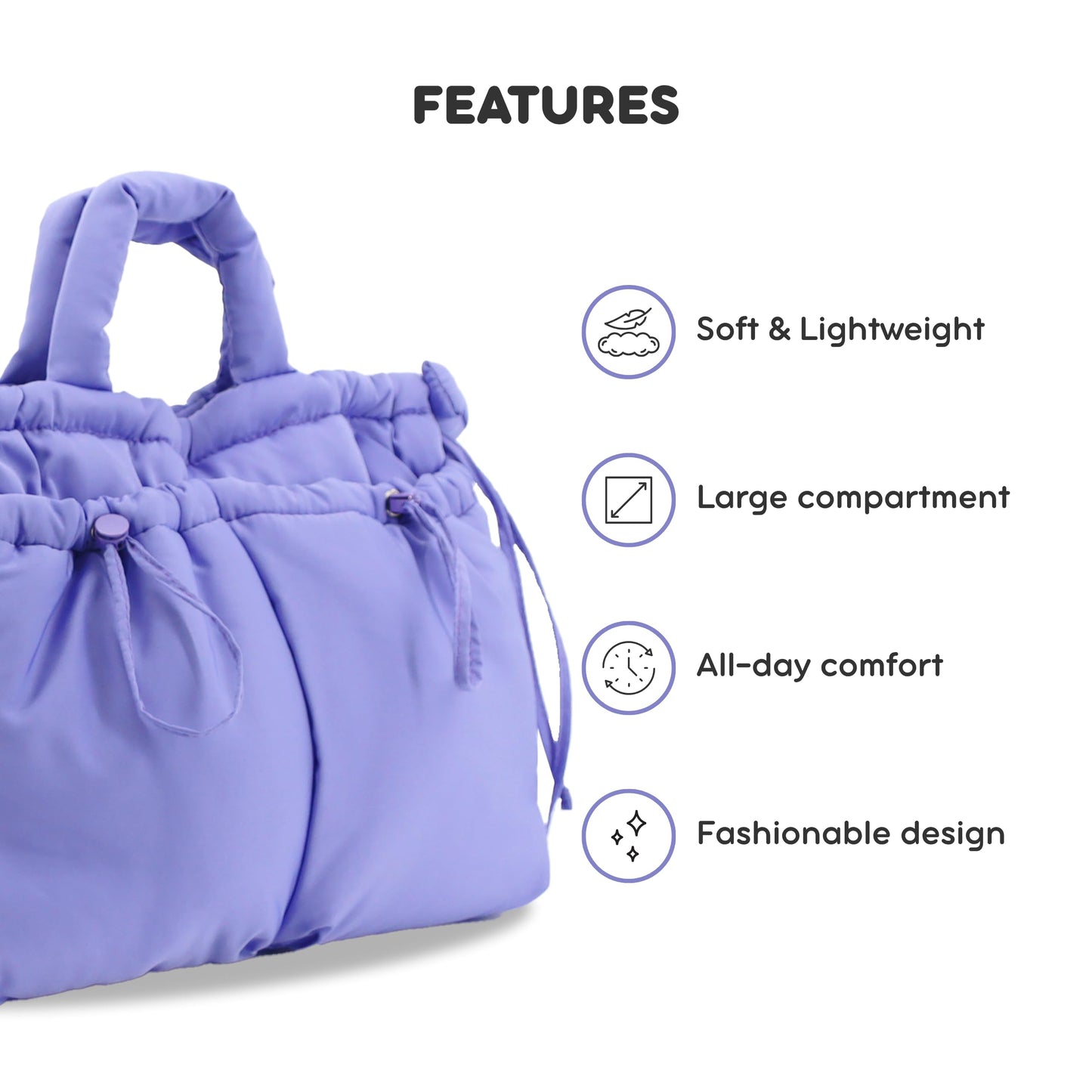 J World Quilted Puffer Tote Bag for Women. Puff Shoulder handbag for Travel, Work. Puffy Purse Converts to Fluffy Bubble Puff Backpack, Purple