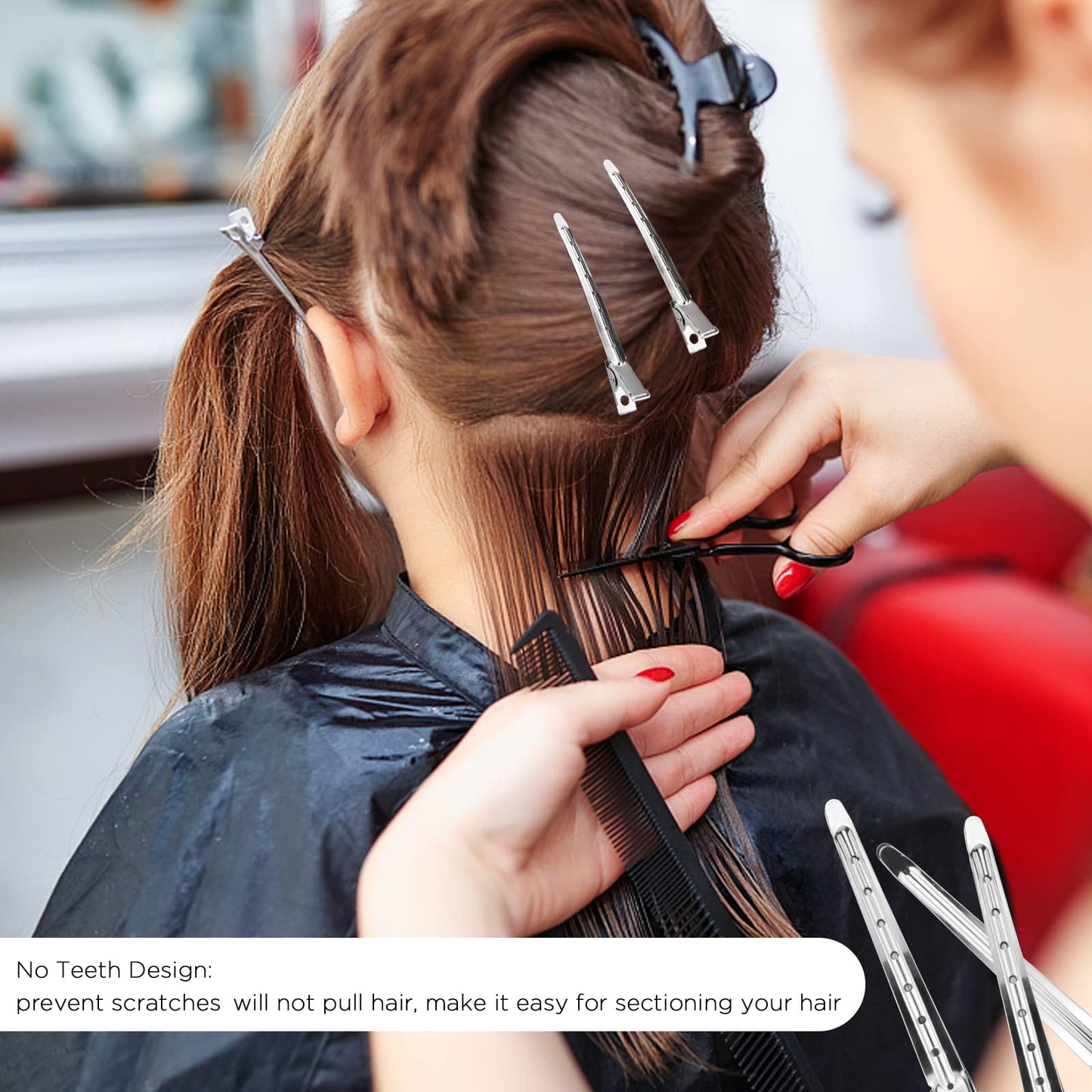 Neworkg 50pcs 3.5 Inches Duck Bill Hair Clips, Superior Silver Alligator Curl Clips with Holes, Hairdressing Salon Hair Grip, DIY Accessories Hairpins