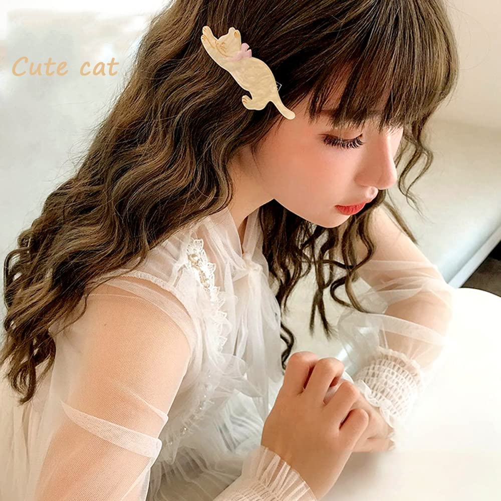 Yusier 4 Pack Acrylic Duckbill Clip Cute Cat Hair Clips for Women and Girls Bangs Clip Shark Clip Starry Sky Pattern Hair Clips Hair Decoration