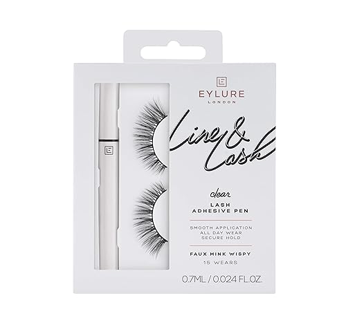 Eylure Line & Lash Kit, Clear Lash Glue Pen and False Lashes, Faux Mink Wispy