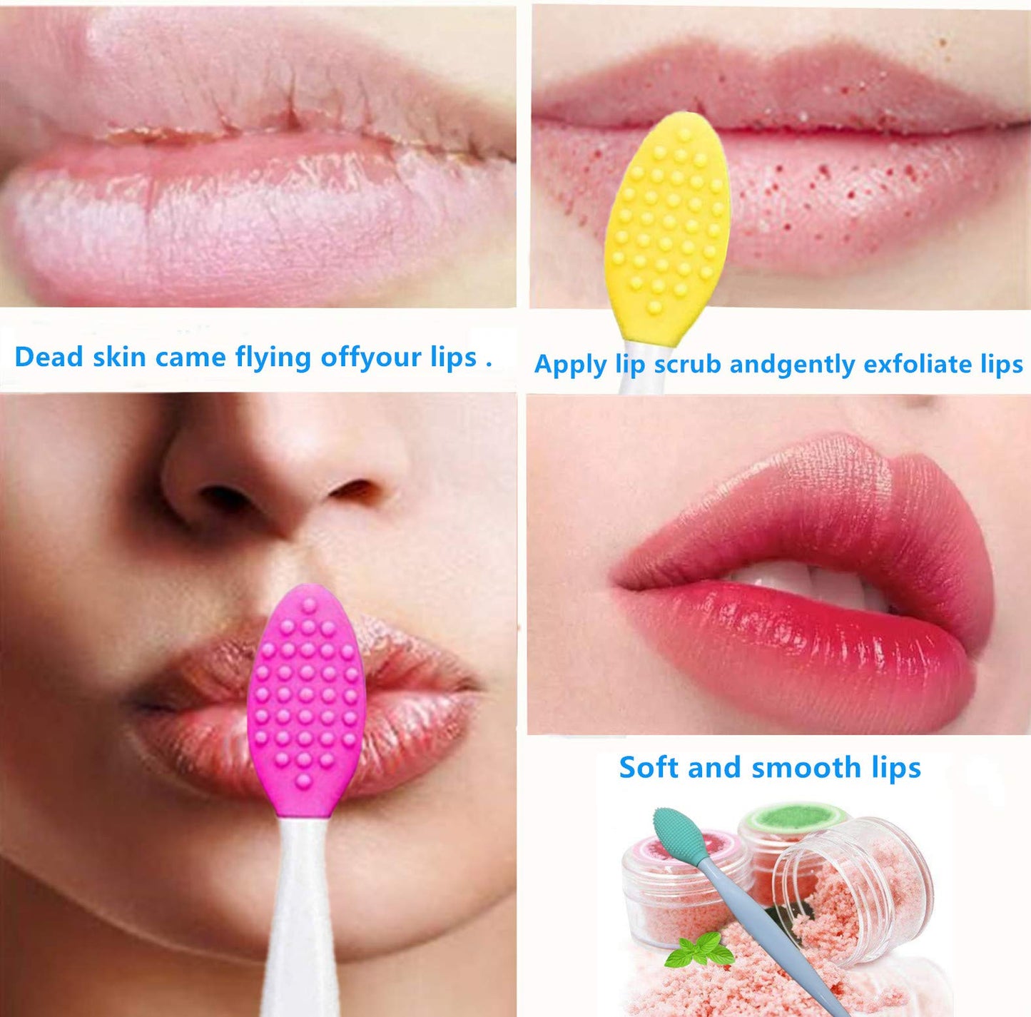 Lip Scrub Brush,Lip Scrubber Exfoliator,Double-Sided Silicone Lip Exfoliating Tool for Men Women Lip Lightening,Lip Exfoliator Scrubber Tool for Dark