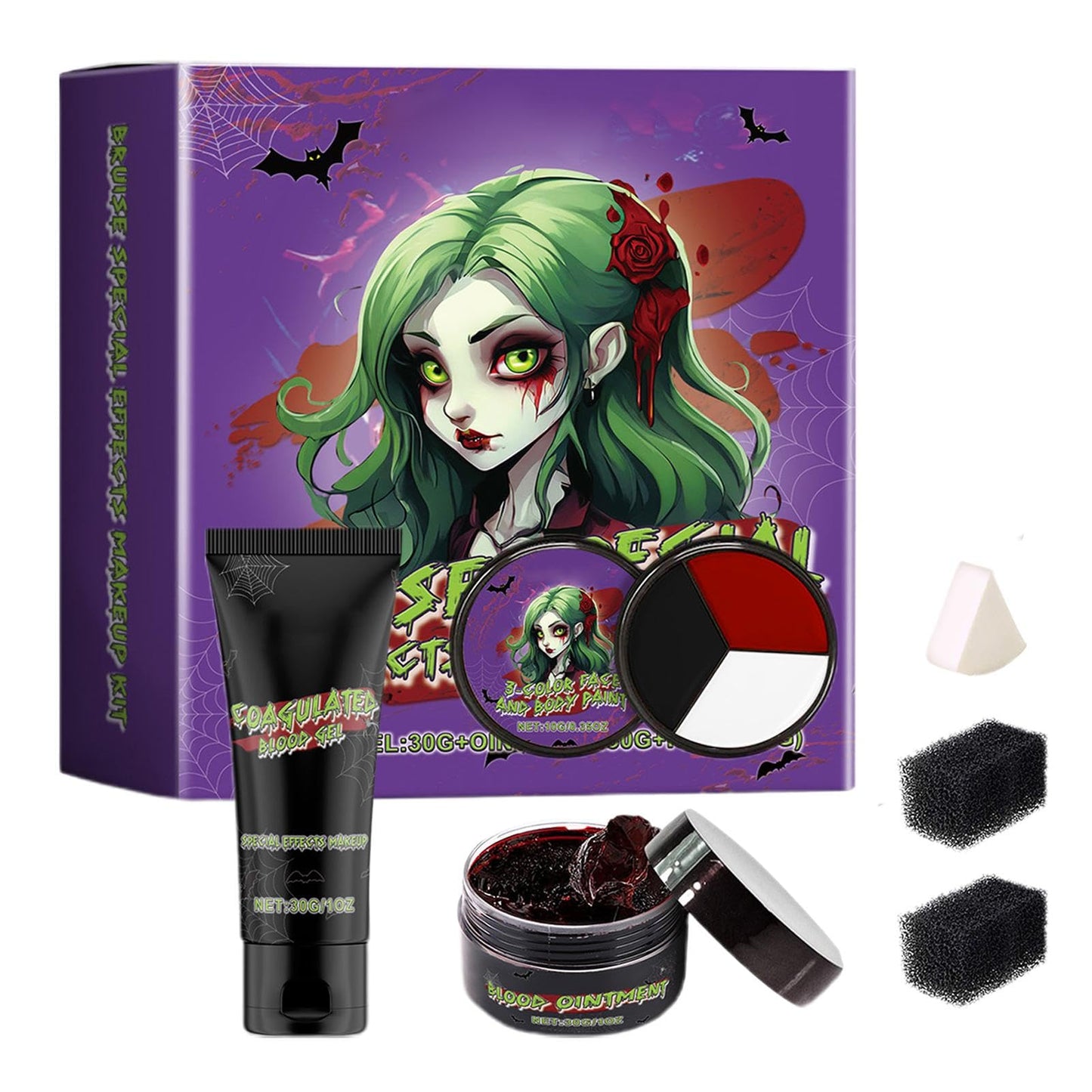 Halloween Makeup, Bloody Wound Festive Horror Halloween Makeup Kit, Washable Fake Blood Zombie Zombie Role-Playing, for Facial And Body Painting