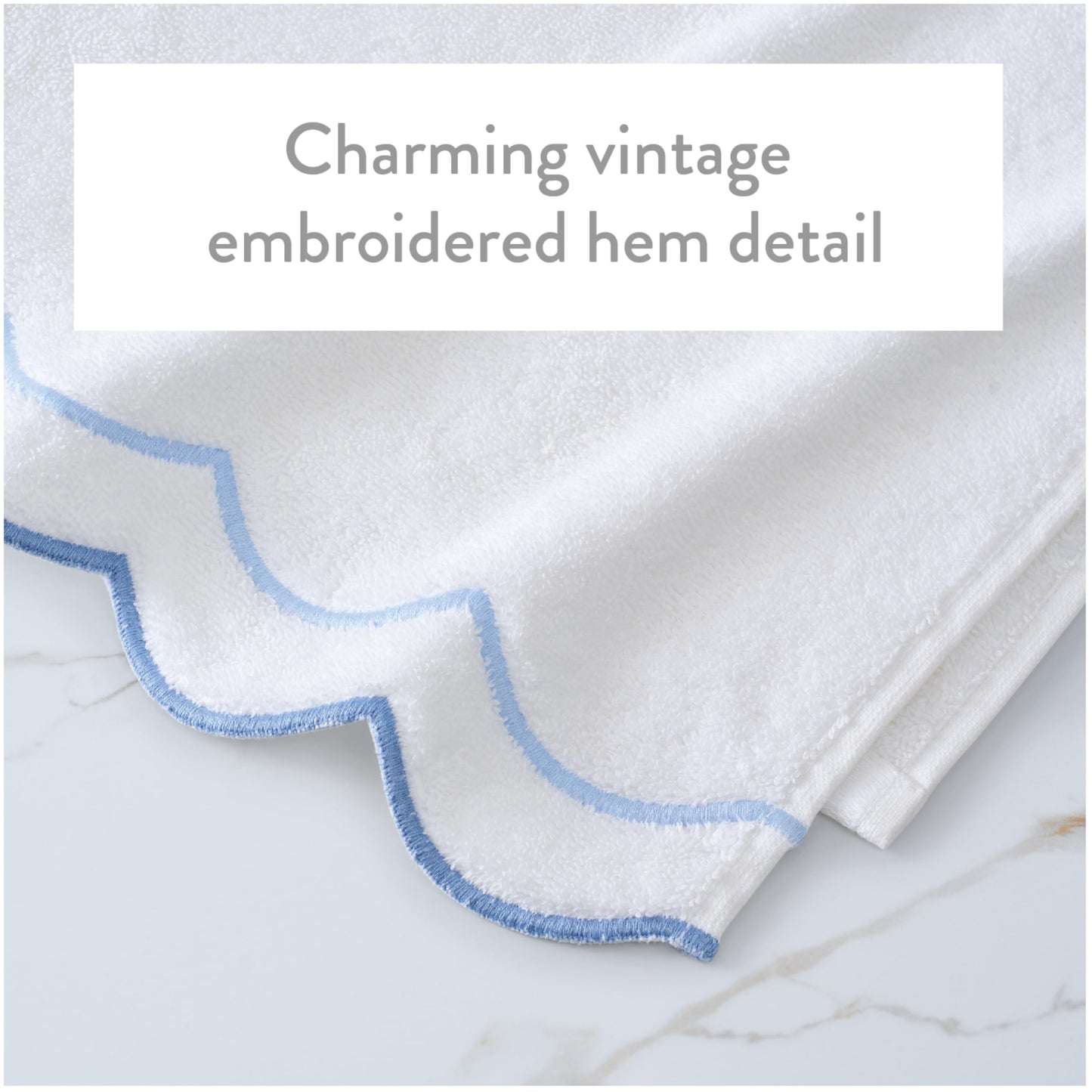 Peri Home 2 Piece Bath Towel Set, 500 GSM, 100% Cotton Towel for Bathroom, Embroidered, Soft & Absorbent, White with Blue Scallop