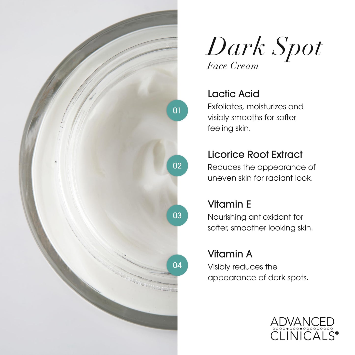 Advanced Clinicals Dark Spot Face Moisturizer | Lactic Acid Lotion For Face With Caffeine, Cocoa Butter, & Vitamin A | Brightening Cream Visibly