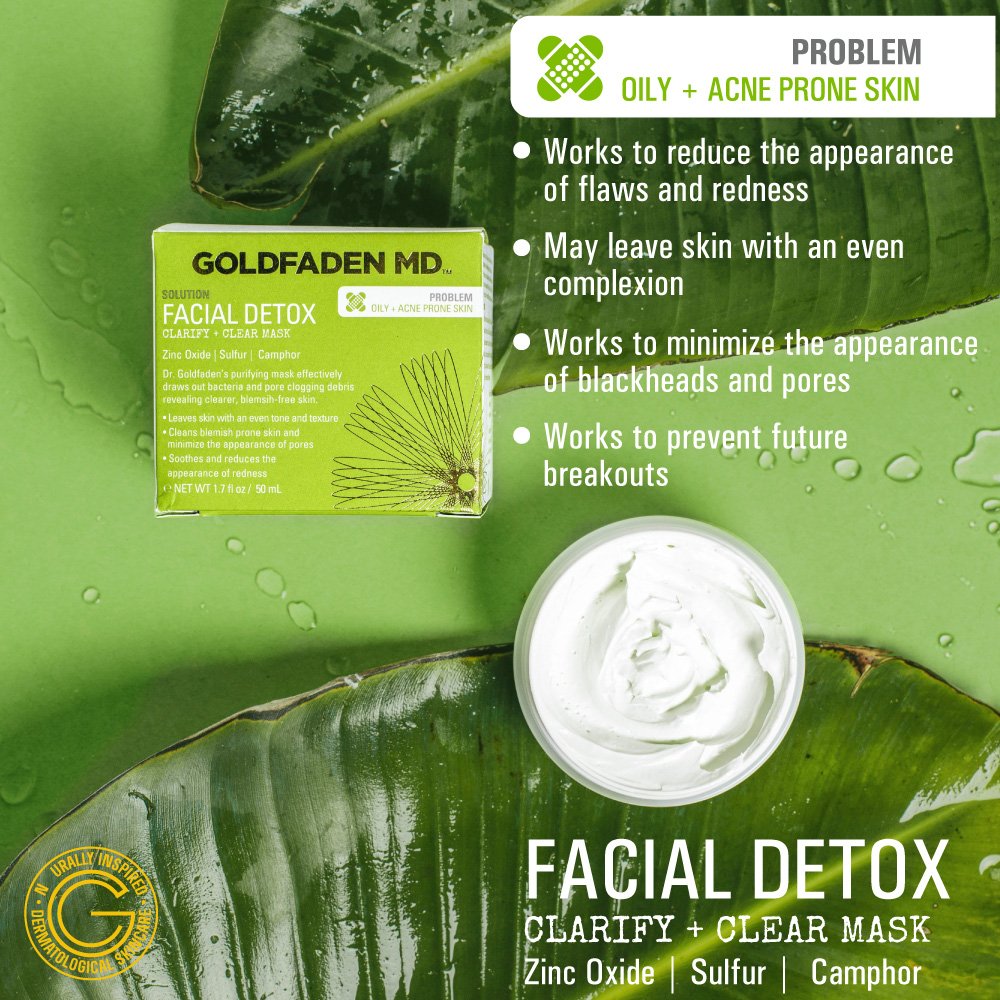 GOLDFADEN MD Facial Detox Mask Clarifying Face Mask w/Zinc Oxide, Sulfur, Salicylic Acid & Grapefruit Purifying Deep Clean Minimizes the Appearance