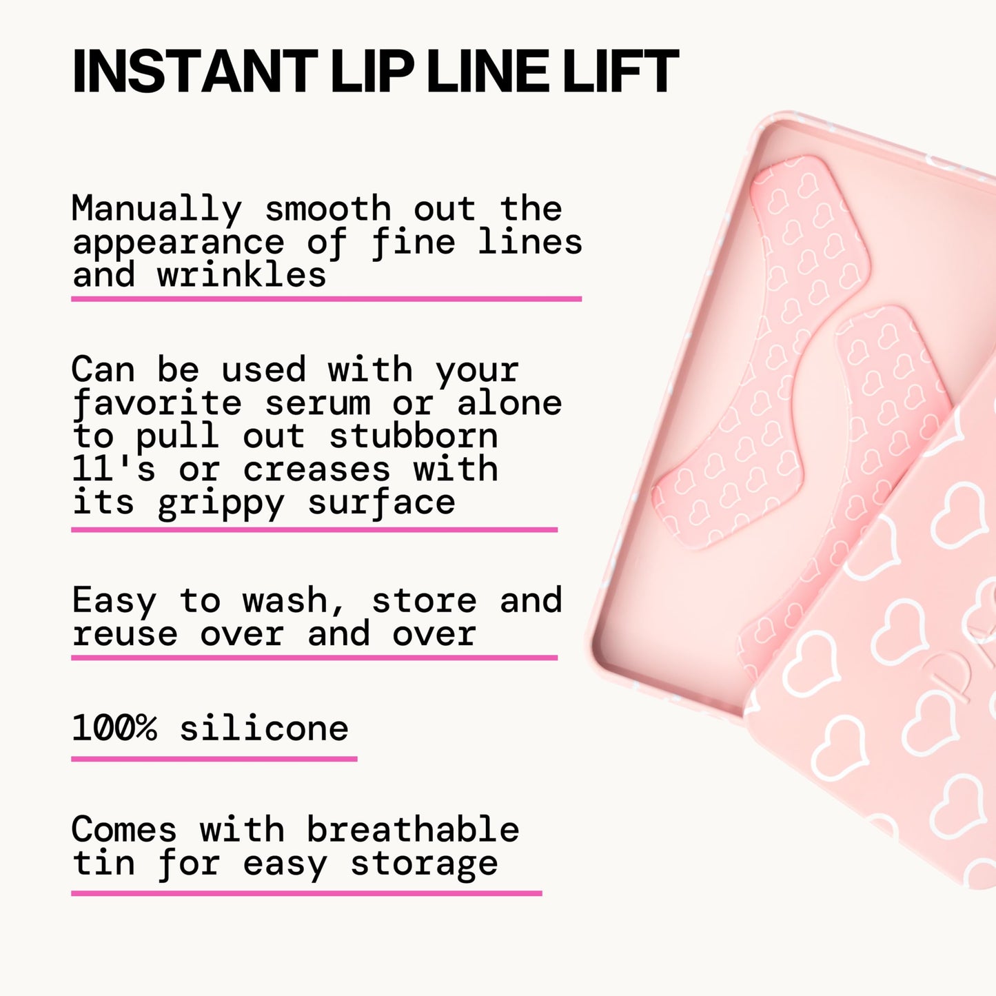 Pacifica Beauty Reusable Lip Line Mask, Skincare, Silicone Mask, For Fine Lines and Wrinkles, Lift and Firm, Pair with Serum, Storage Tin Included