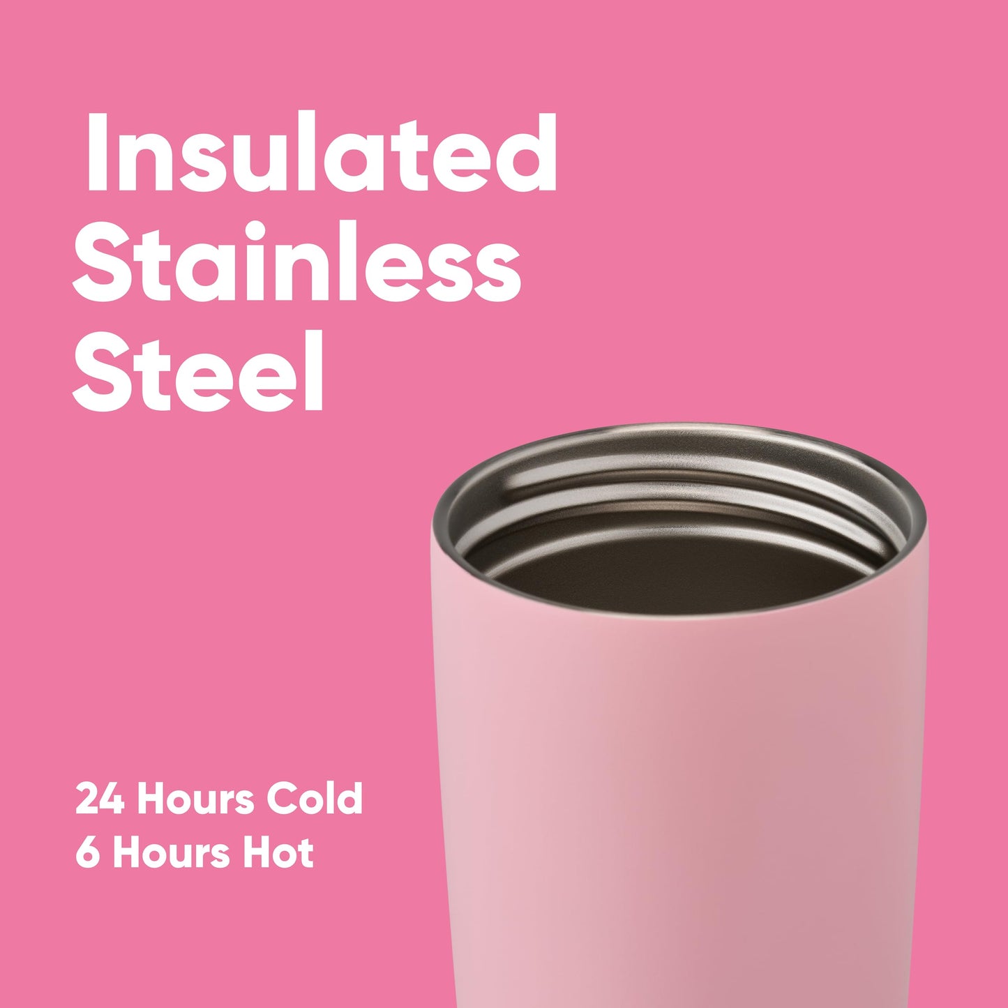 Owala SmoothSip Slider Insulated Stainless Steel Coffee Tumbler, Reusable Iced Coffee Cup, Hot Coffee Travel Mug, BPA Free 20 oz, Pink (Pucker Up)