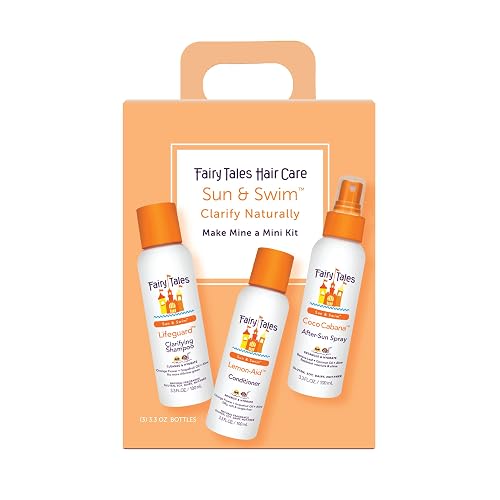 Fairy Tales Sun & Swim Travel Pack for Kids - 3.3oz Shampoo, Conditioner & Leave-In Spray Trio - TSA-Friendly Pool & Beach Vacation Set - Citrus Scent