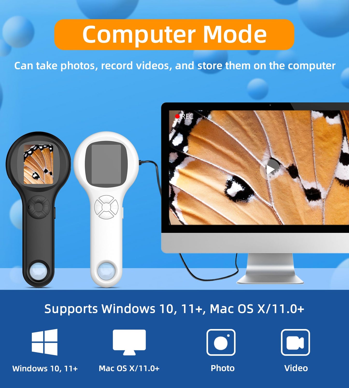 T TAKMLY Kids Microscope – Handheld Digital Science Kit with 500x Magnification, 4X Zoom, Educational Learning Toy Camera, Blue