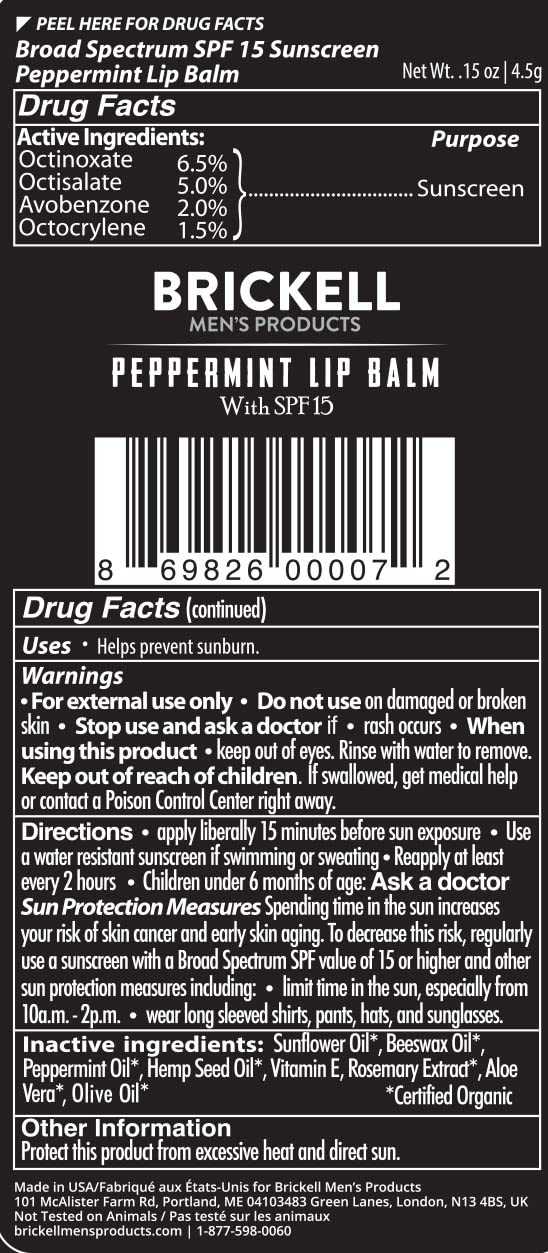 Brickell Men's No Shine Lip Balm for Men, Matte Finish Chapstick to Moisturize and Protect With SPF 15, Sunflower Oil, Aloe, and Vitamin E, .15 Ounce