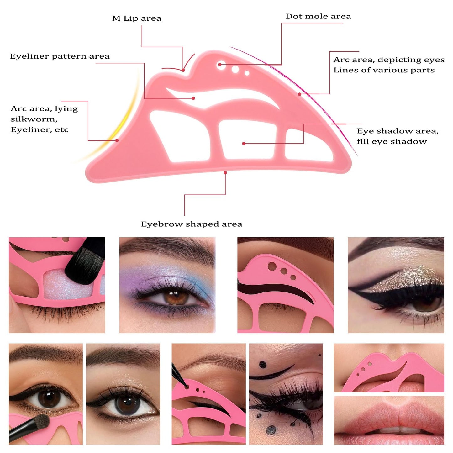 NFAMRZCAR 2PC Eyeshadow Stencil 5 in 1 Silicone Eyeshadow Tool,Reusable Eye Makeup Aid Stencils,Eye Makeup Aid, for Make Up Beginners&Women