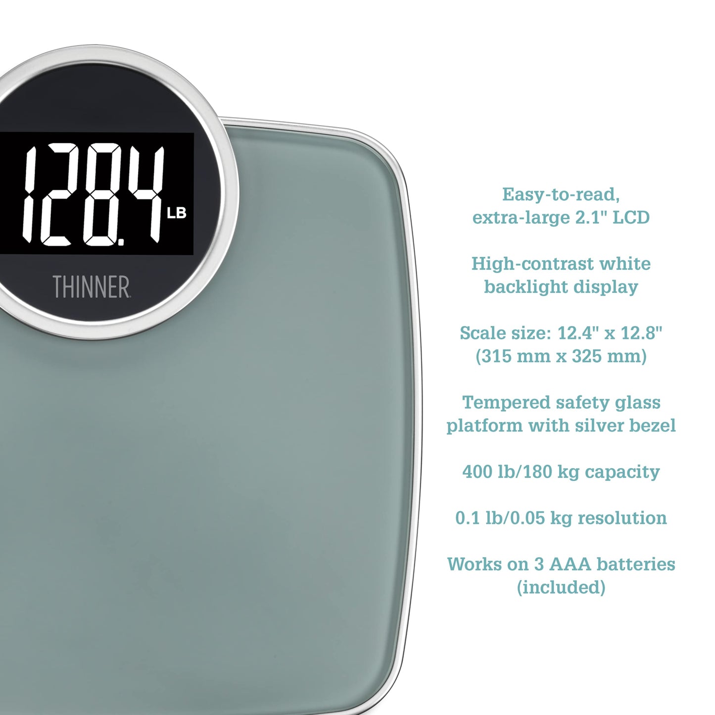 Thinner by Conair Scale for Body Weight, Digital Bathroom Scale in Silver