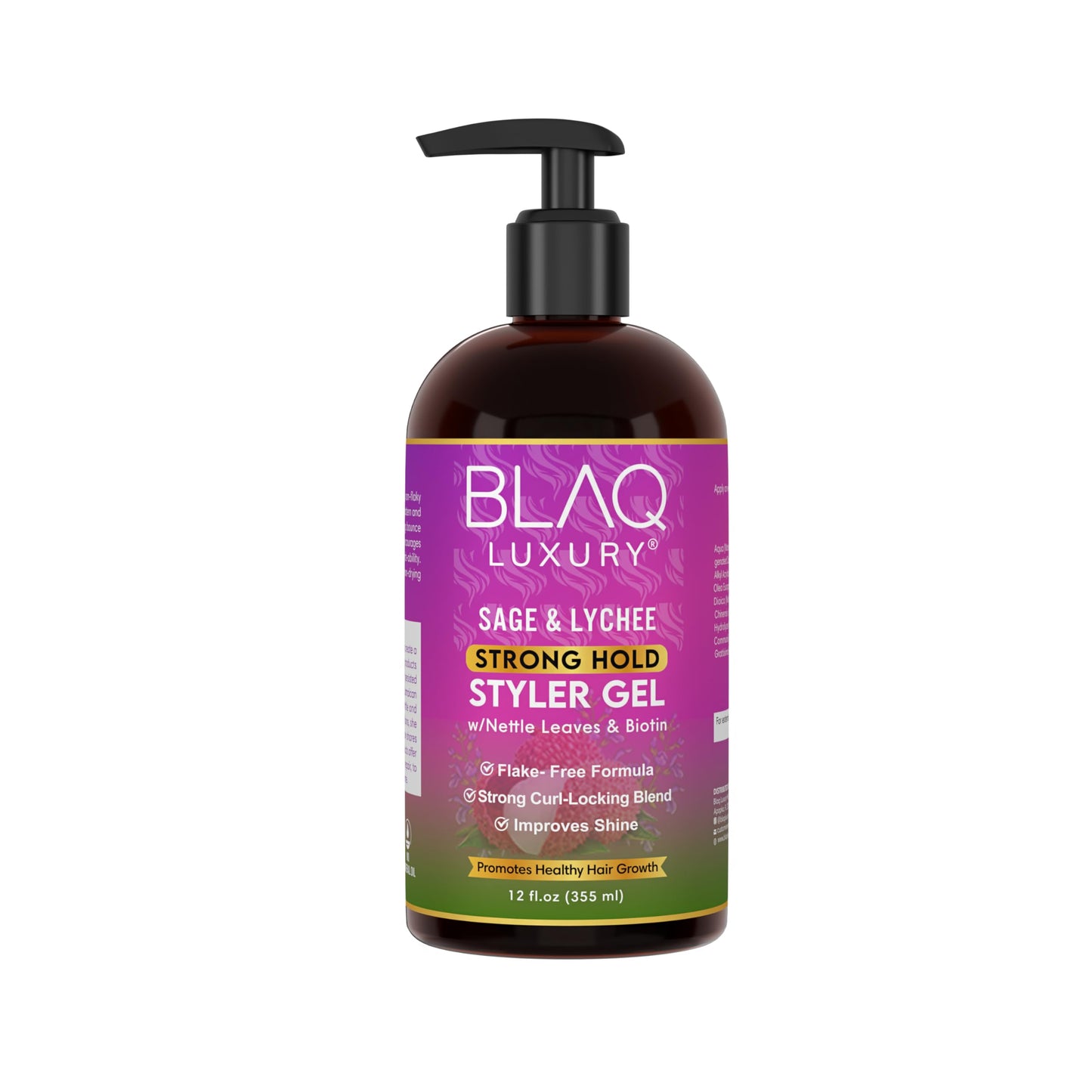 Blaq Luxury Sage & Lychee Strong Hold Styler Gel - Non-Alcoholic and Non-Flaky Formula for All-Day Hold - Biotin Infused - Promotes Hair Repair