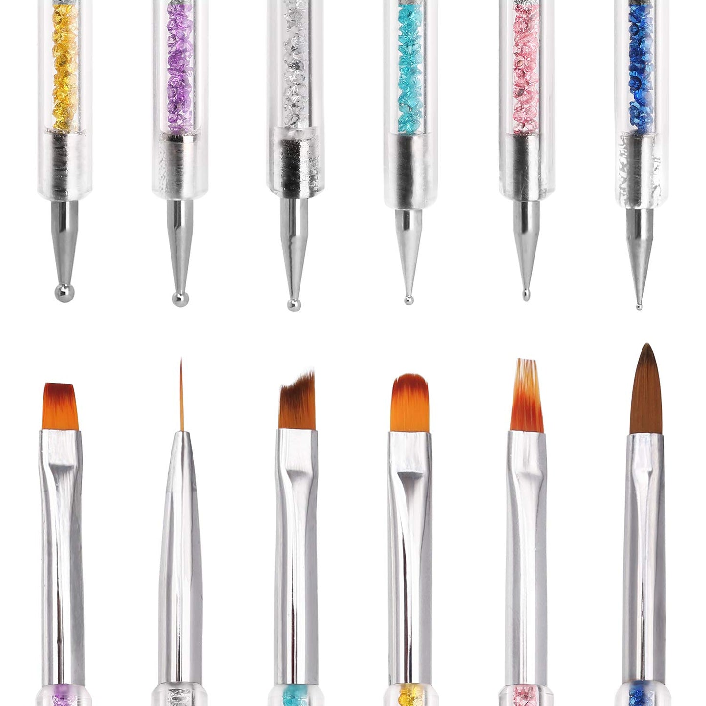 iminoo 6PCS Nail Art Brushes,Double Ended Nail Liner Brush Dotting Pen Nail Art Point Drill Drawing Tools,Double Ended Nail Art Brushe for DIY Nail